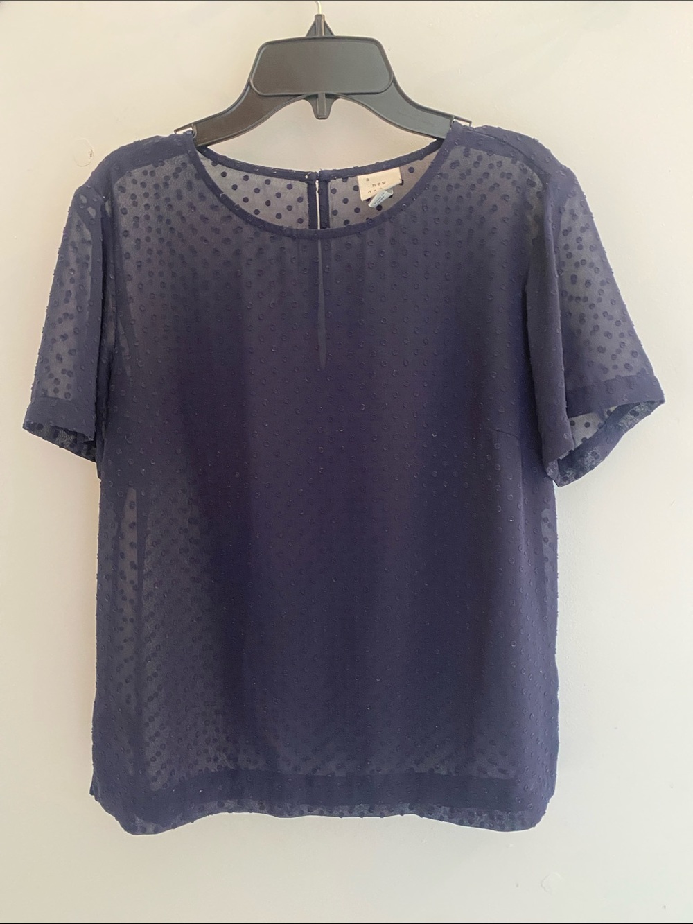 a new day Navy Short Sleeve Swiss Dot Blouse